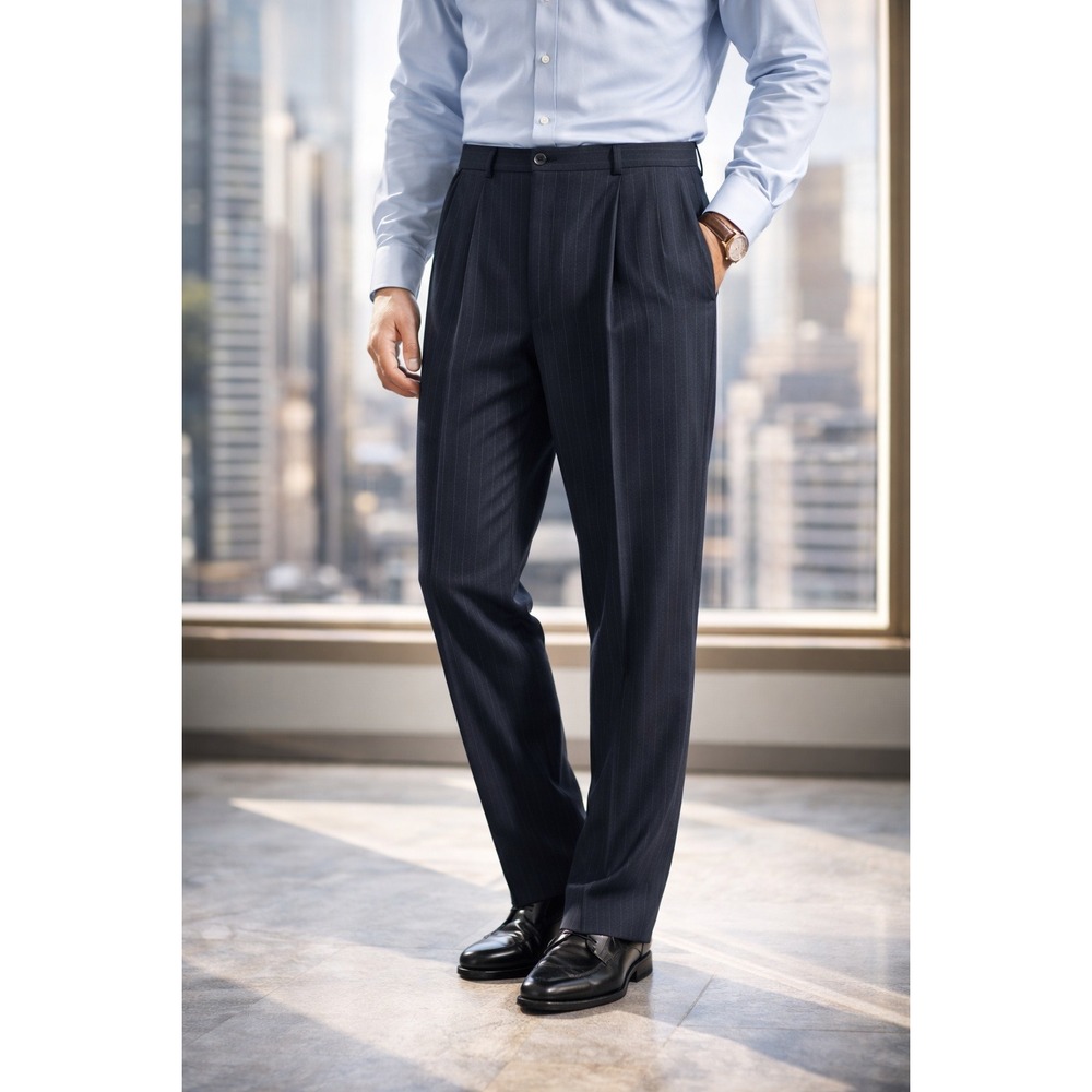 Brooks Brothers 346 Mens 40x33 Navy Pinstripe Stretch Wool Blend Dress Pants